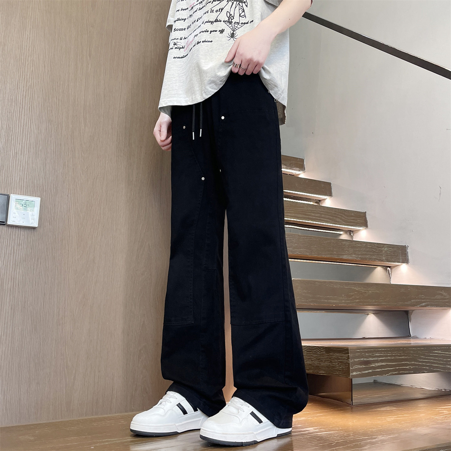 微喇牛仔长裤子男生春秋季新款大学生青少年阔腿直筒休闲裤男装士