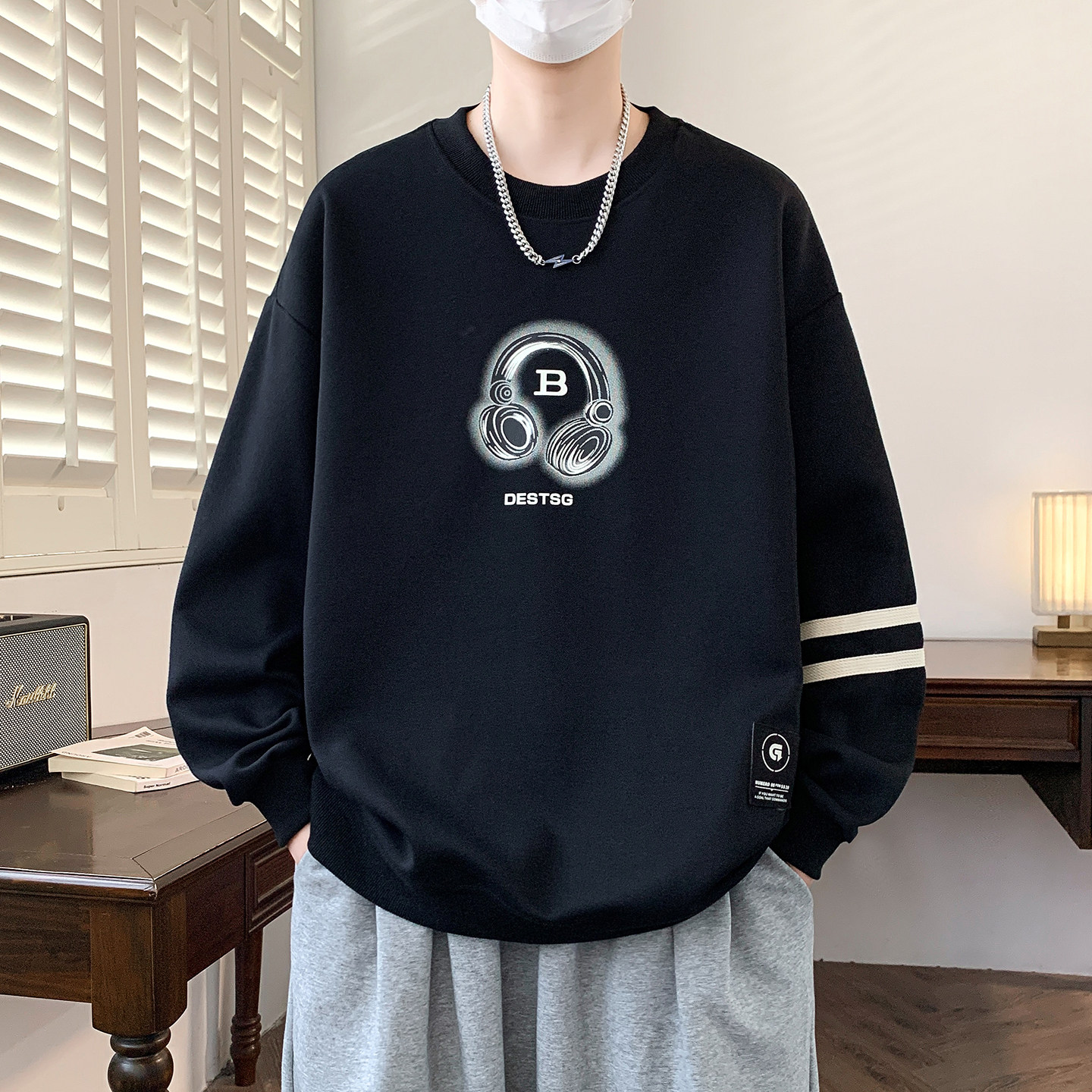 圆领卫衣男春秋季初高中学生新款青少年上衣服打底衫长袖t恤男装