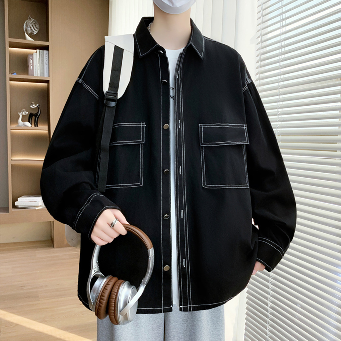 纯棉衬衫男生春秋季新款青少年学生帅气夹克外套男装士休闲上衣服