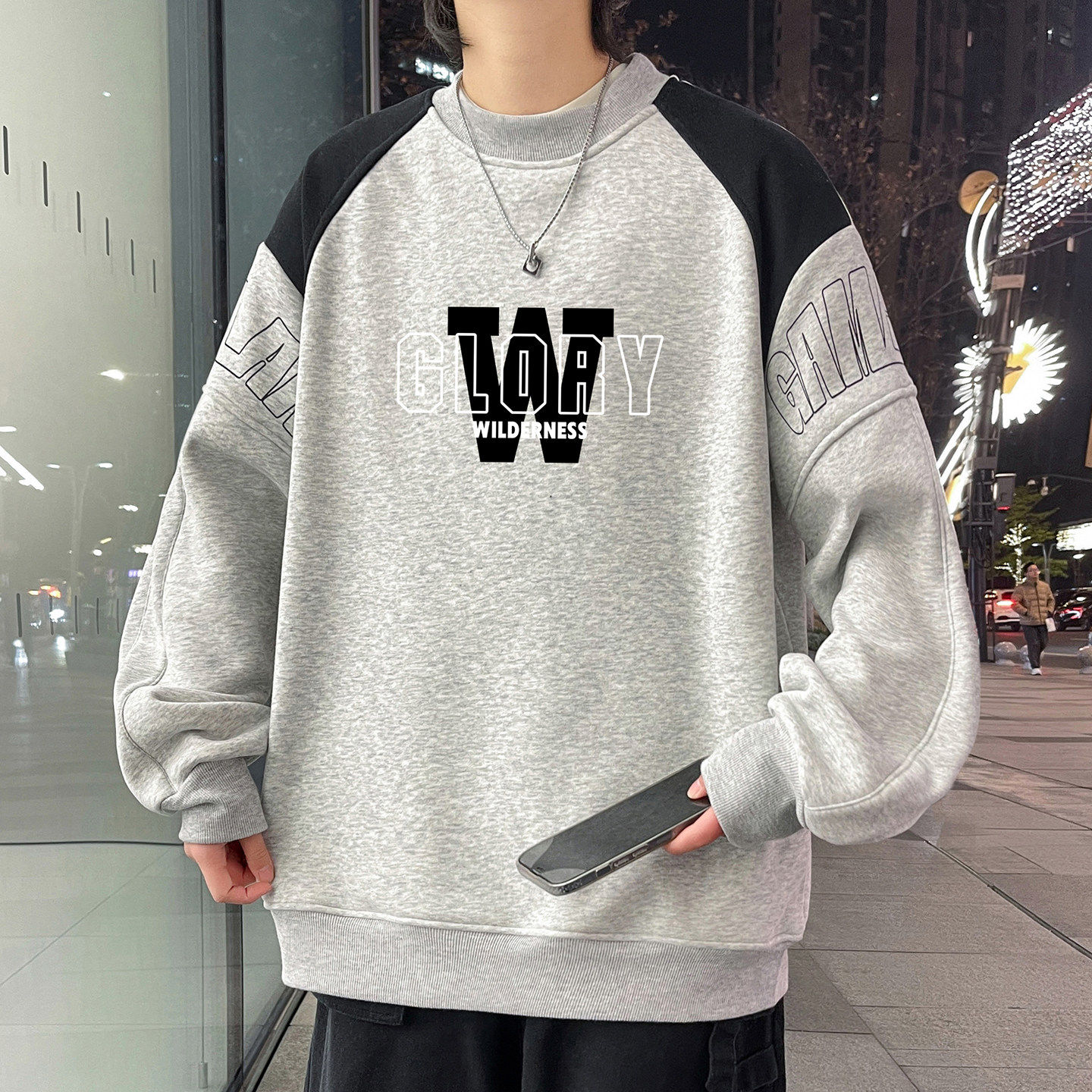 春秋季新款卫衣男孩高中初中学生帅气圆领外套青少年大童春装上衣