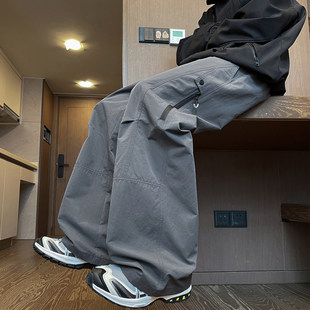 直筒休闲长裤子男生初中学生青少年春秋季新款宽松阔腿运动冲锋裤