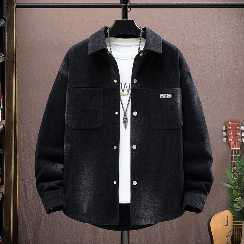牛仔外套男生春秋季新款青少年帅气宽松休闲翻领衬衫式夹克男装士