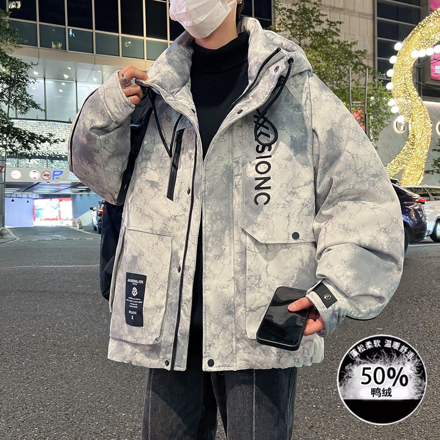 羽绒服男孩新款青少年初中高中学生加厚白鸭绒外套男生大童冬装潮