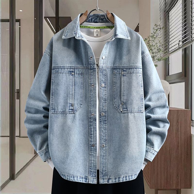 春秋季新款水洗复古牛仔外套男生青少年衬衫式夹克男装士上衣潮牌