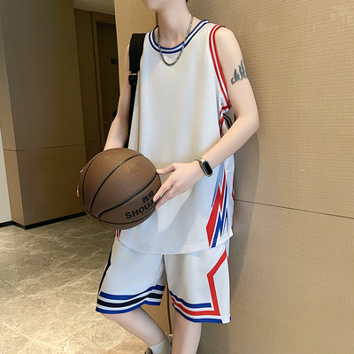 无袖t恤运动短裤套装男生夏季青少年初高中学生大童背心篮球衣服