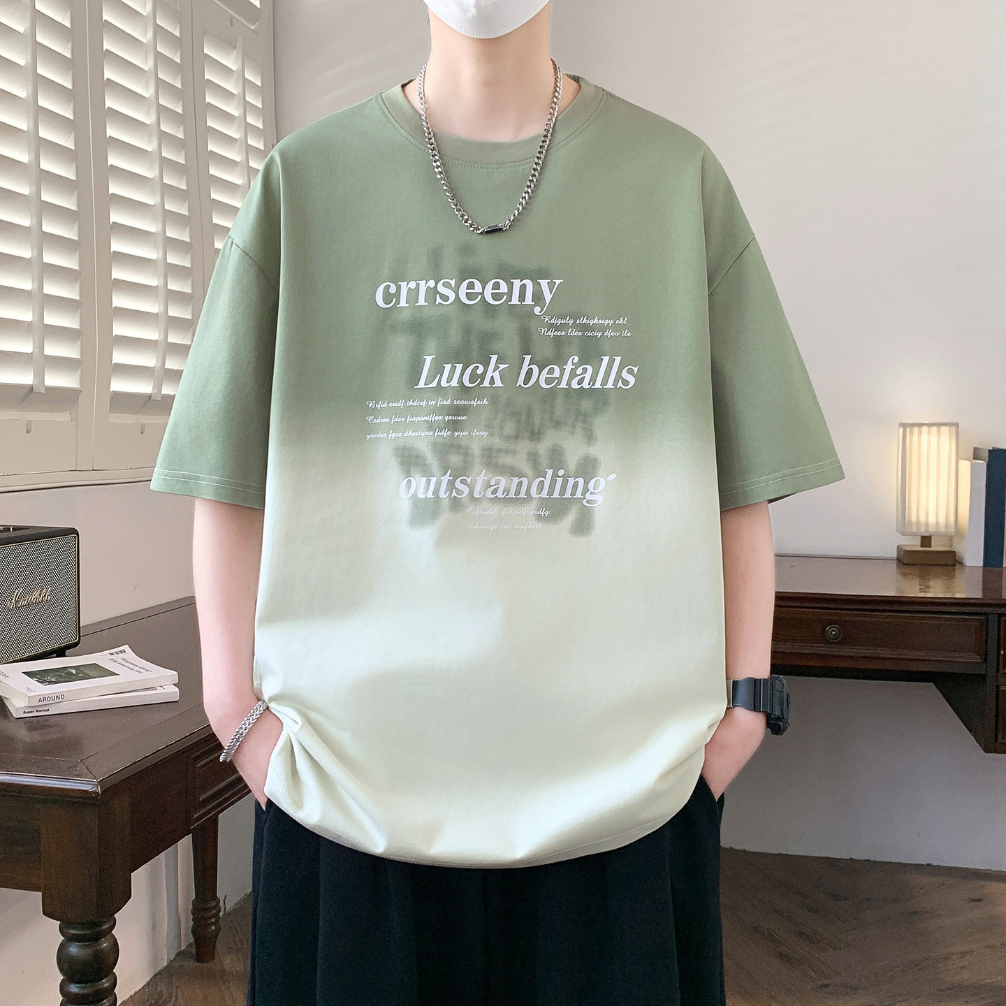 渐变短袖t恤男孩青少年夏季新款大童初中学生美式宽松打底衫男装