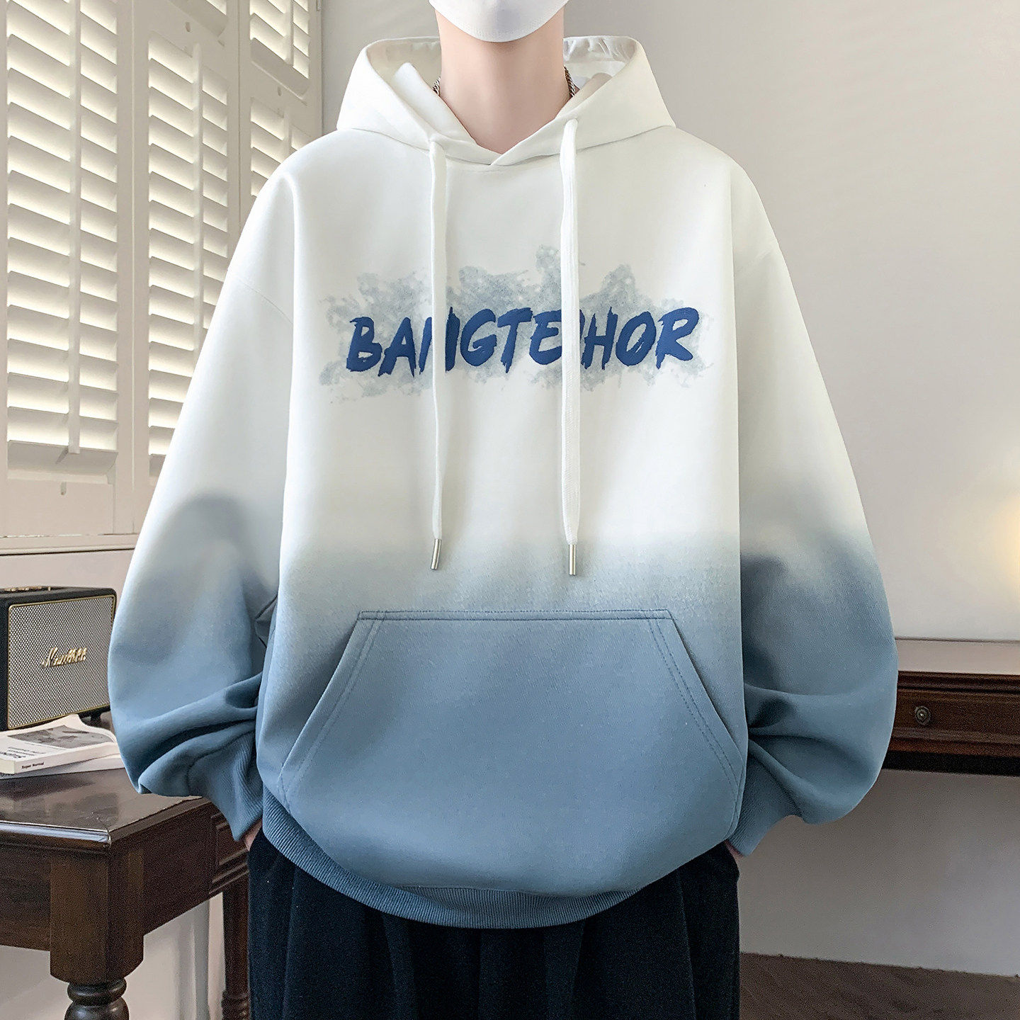 连帽卫衣男生春秋季新款初中学生青少年渐变长袖t恤男装大童上衣