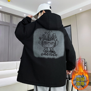 秋冬季新款加绒加厚外套男生中学生青少年夹克男装士大童派克服潮