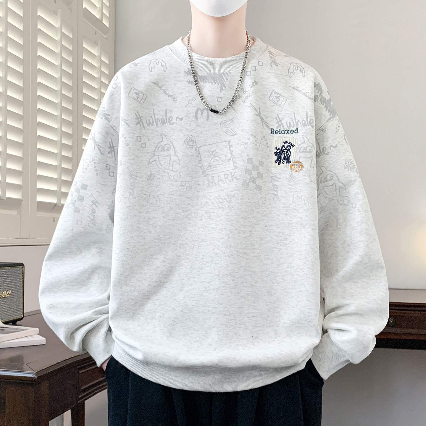 圆领卫衣男生春秋季新款初中学生青少年长袖t恤男装大童潮上衣服