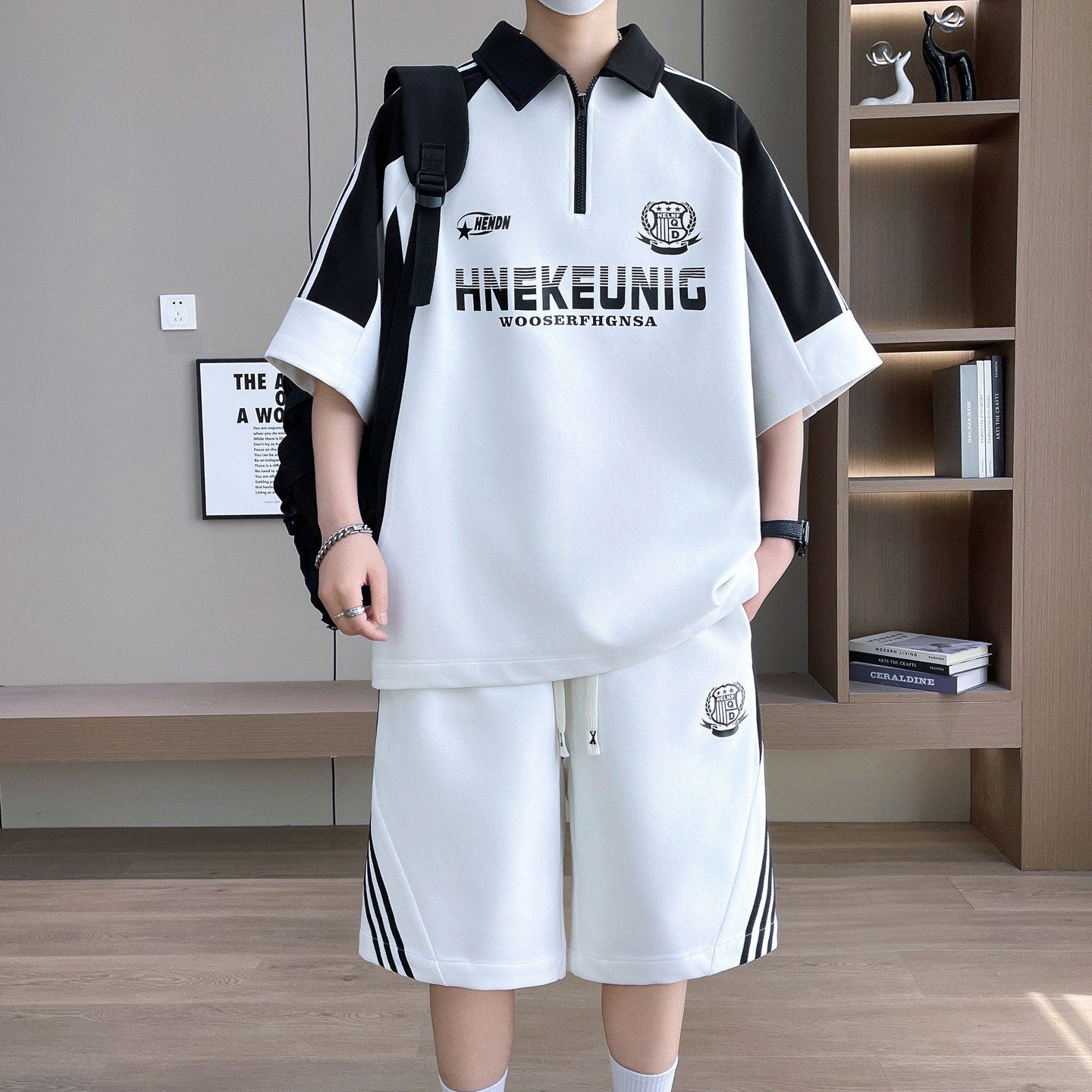 冰丝短袖t恤男夏季新款初中学生青少年polo衫套装大童运动休闲潮