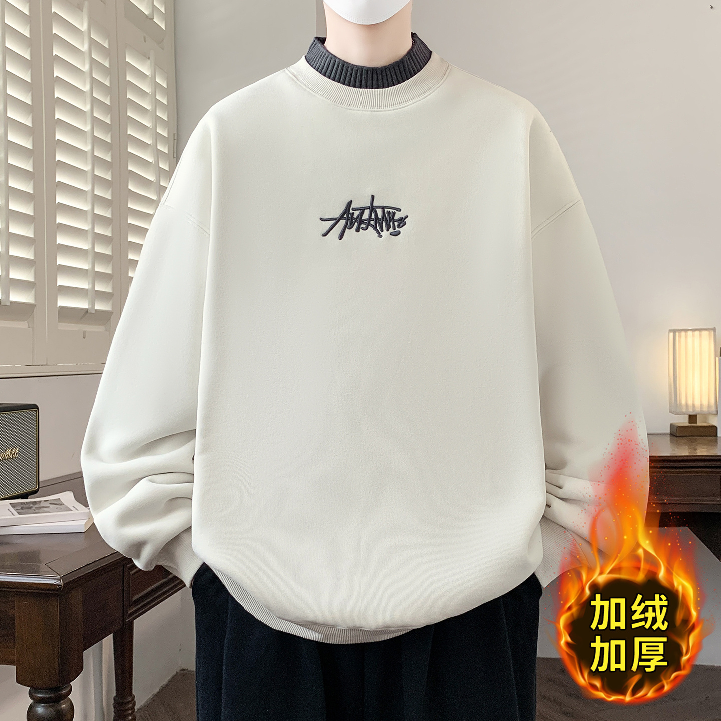 秋冬季新款加绒加厚青少年卫衣男孩大童学生帅气男装士打底衫潮牌