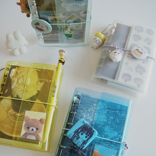 喷嚏士多原创 四色三折A7活页本 六孔彩透绑带手帐咕本痛本包邮