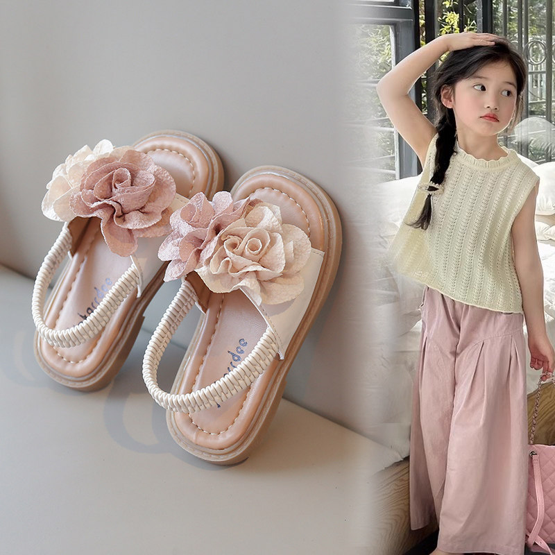 女童凉鞋洋气公主鞋2025夏季新款花朵装饰宝宝软底露趾沙滩鞋潮流,童鞋/婴儿鞋/亲子鞋,凉鞋,淘宝优惠券,粉丝福利购,淘宝优惠卷