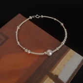 925纯银珍珠软手镯小众原创设计银饰天然淡水细手环气质定制法式