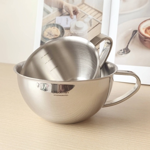 Chockmen18/10不锈钢早餐杯13-16cm带手柄多用杯早餐牛奶杯打蛋碗