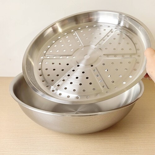不锈钢盆带蒸架大号加厚食品级