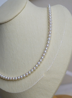 S925纯银 极亮近正圆近全无瑕 天然白色小米珍珠项链4.2mm42-46cm