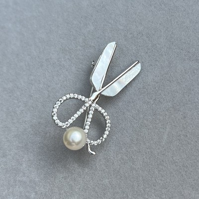 贝壳剪刀AK珍珠胸针精致小胸针