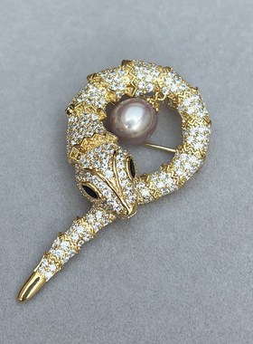 金蛇舞动 镜面极亮丝滑细腻全无瑕 天然淡紫色AK珍珠胸针9.5mm