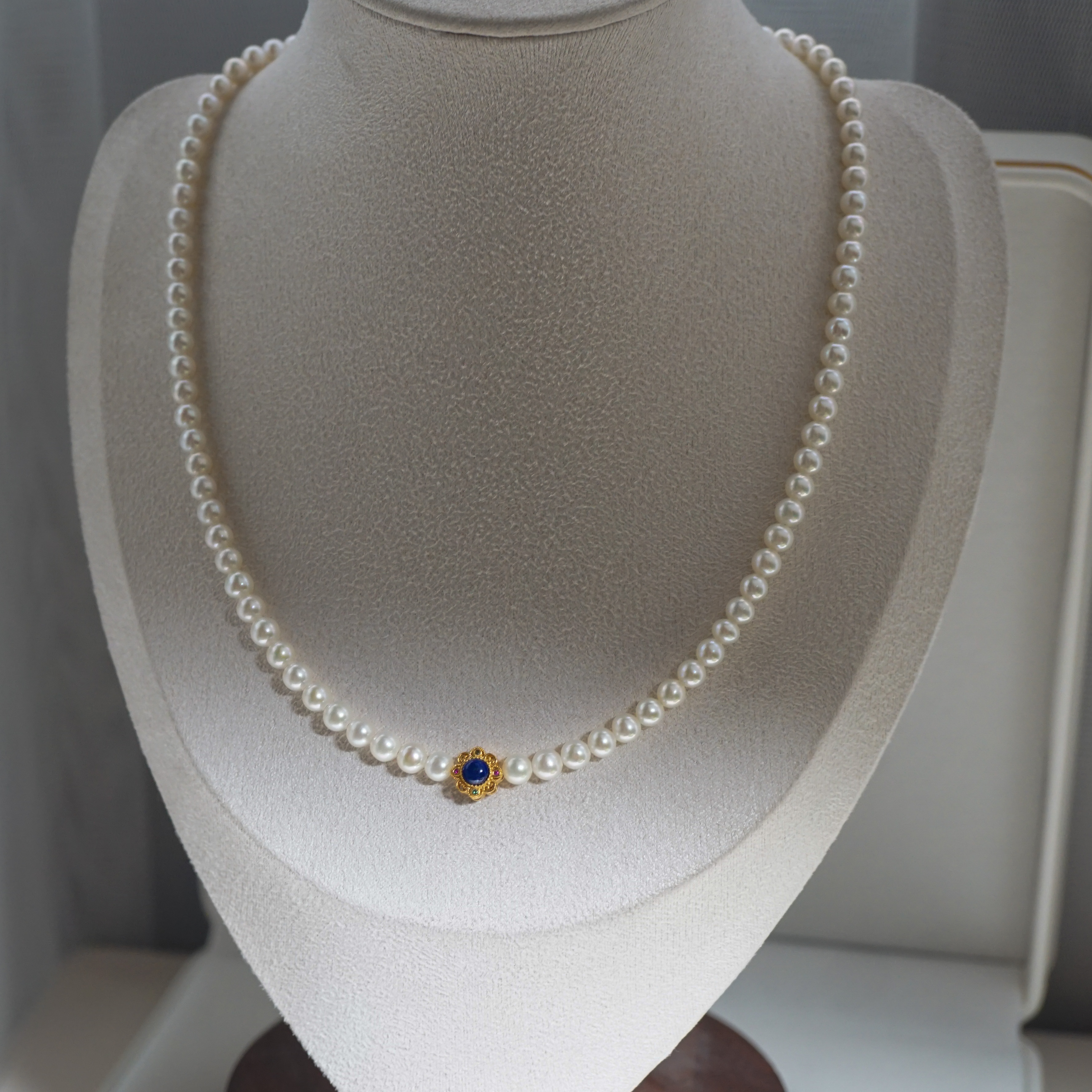 S925银镀金纯白无暇天然白色经典款小珠链青金石款5mm41.5-45.5cm