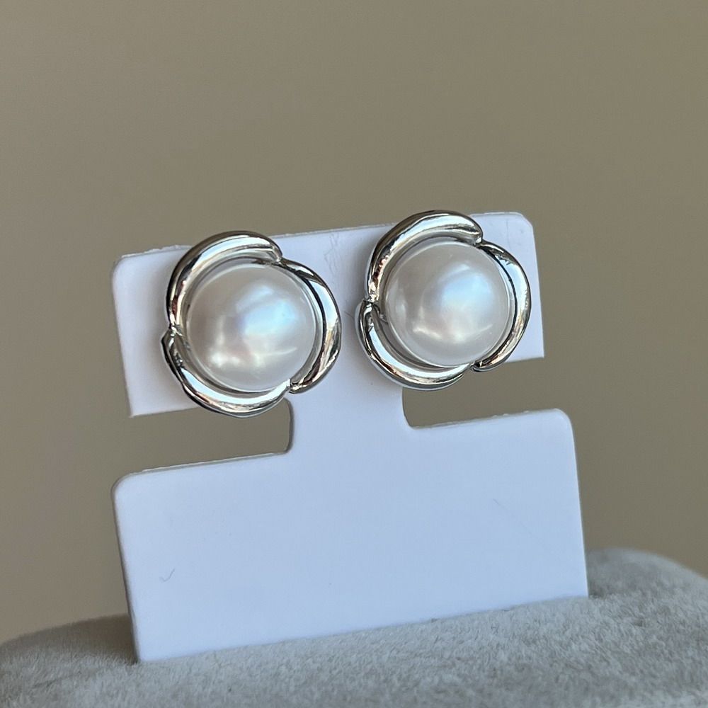 镜面极亮纯白丝滑细腻全无瑕 天然白色珍珠耳环耳钉8.8mm山茶花,珠宝/钻石/翡翠,耳饰,淘宝优惠券,粉丝福利购,淘宝优惠卷