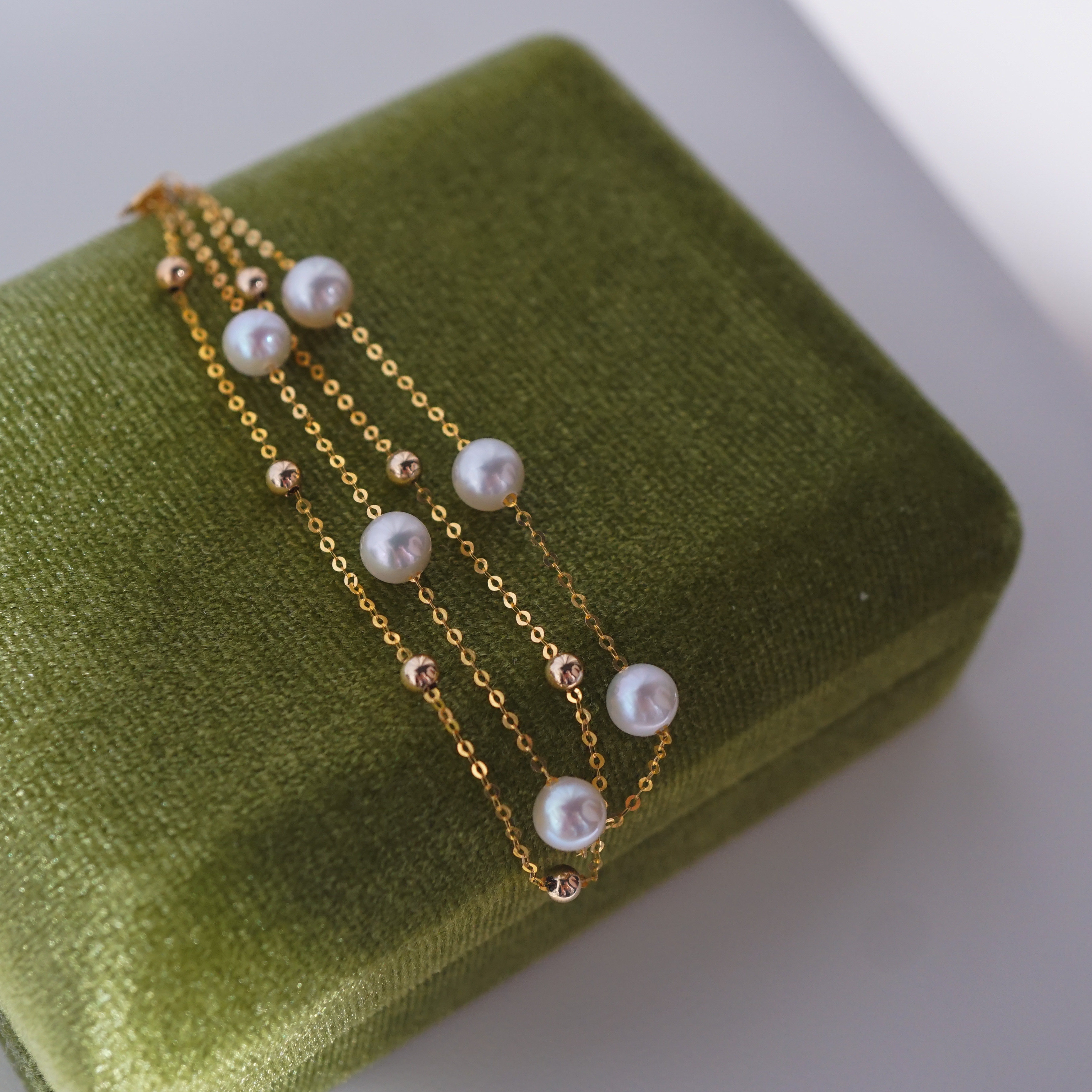 18K 极光正圆无暇天然日本海水akoya珍珠手链满天星款 5.5-6mm