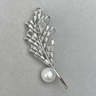 极亮纯白全无暇 天然白色珍珠胸针胸花9.8mm 火树银花 璀璨树叶