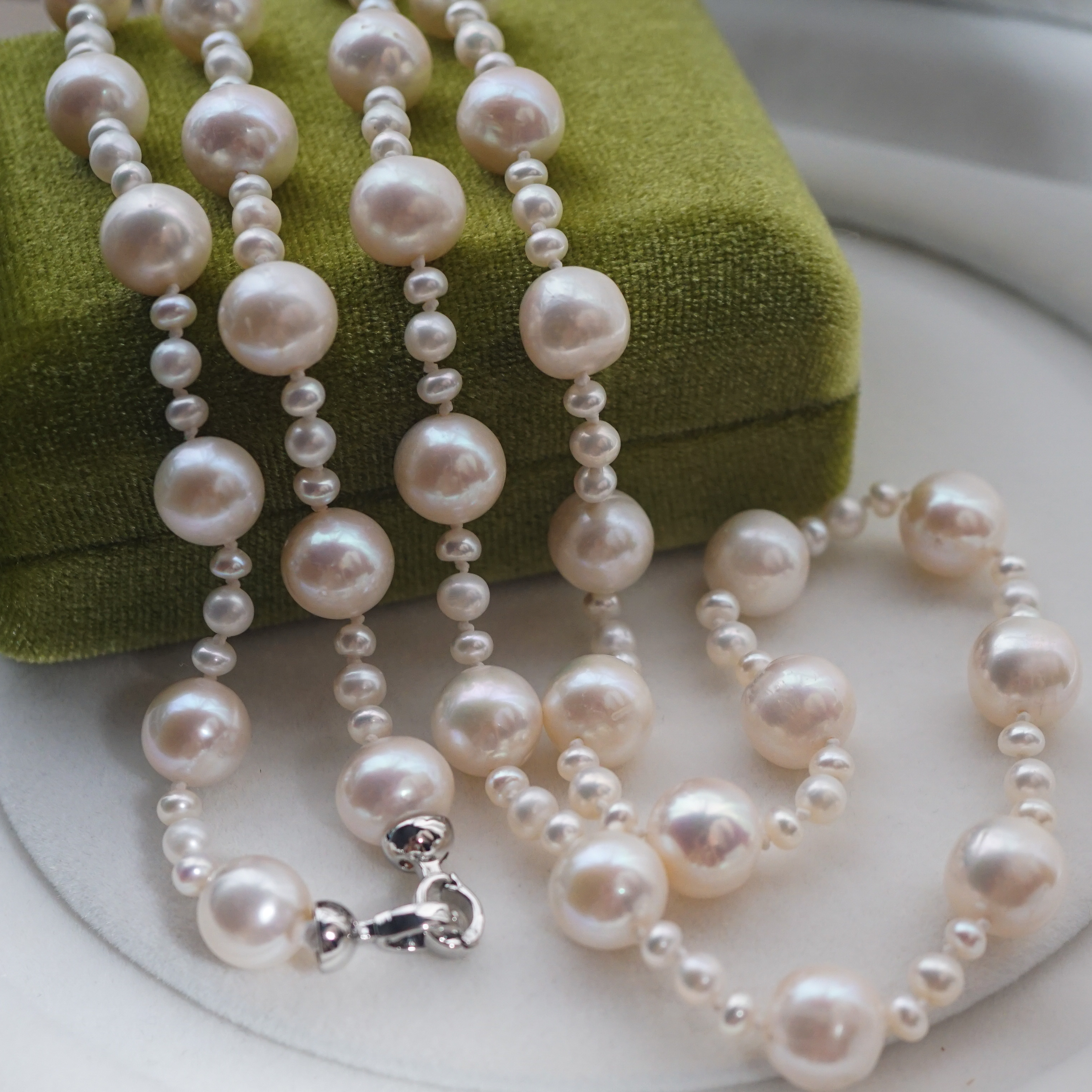 天然白色大颗粒糖果风珍珠项链 毛衣链 微瑕 5-11.5mm 94cm