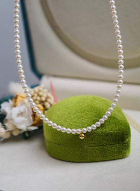 18K 极亮正圆纯白无暇 天然白色AK小米珍珠项链 3.4mm 加金豆豆