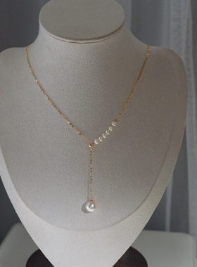实拍 18K黄金链 极亮正圆全无暇天然白色AK珍珠项链Y链4-8.4mm