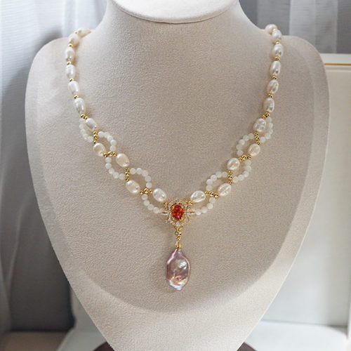 实拍 天然米形珍珠 异形紫色巴洛克珍珠项链 8-21mm