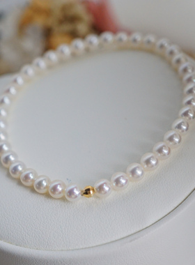 18K黄金高品质极亮正圆纯白全无暇 天然白色AK小米珍珠手链4.6mm