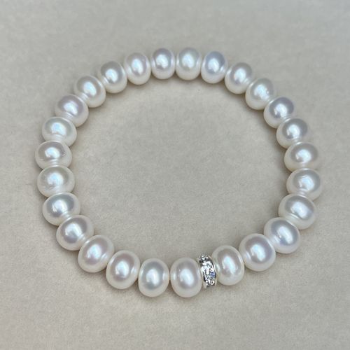 实拍 极亮纯白 近全无瑕 天然白色珍珠手链8.5mm 18厘米