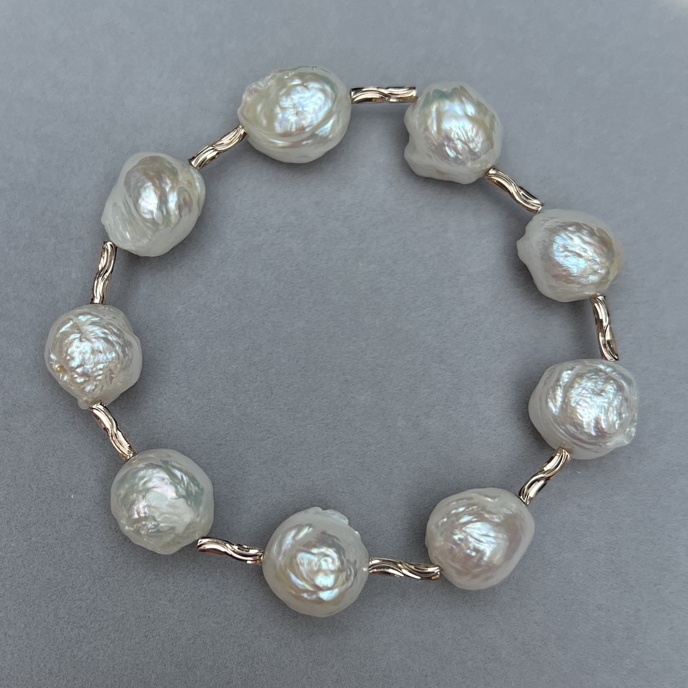 糖果风 孤品 极亮丝绸光泽天然异形巴洛克珍珠手链12.5-13.5mm