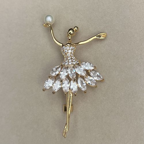 超美 极亮正圆全无瑕 天然白色珍珠胸针胸花 芭蕾舞者舞女 6.2mm