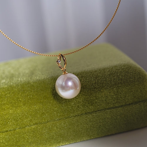 实拍 18K 大颗粒极光正圆无暇天然白色大珍珠项坠项链吊坠12.8mm