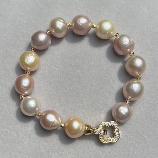 天然巴洛克珍珠手链 11.5mm 微瑕 糖果风10.5 19cm 异形 镜面极亮