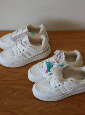 MISTERY皮面加绒小白鞋女冬季百搭运动休闲保暖板鞋学生二棉鞋子