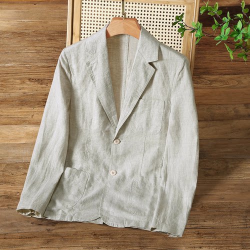 轻奢高端纯亚麻西服西装开衫老钱风100%全麻料慵懒LP单西便服外套