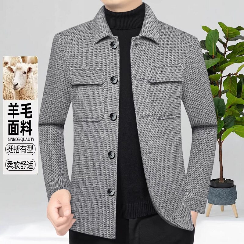 羊毛呢夹克外套男秋冬季短款新品翻领修身中青年休闲加厚双面呢子