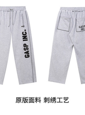 God健身大码宽松直筒运动长裤男士刺绣复古拉链口袋训练加肥卫裤