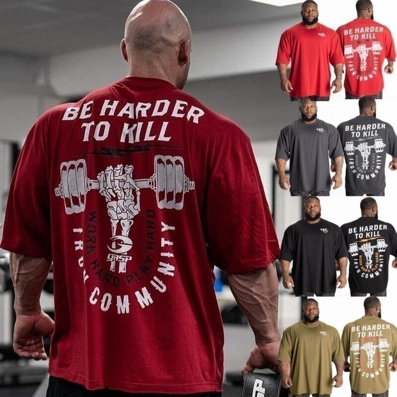 新款夏季半袖T恤男纯棉大码潮牌INS五分袖健身透气运动宽松短袖服