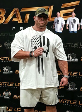 IFBB周年限定骷髅短袖训练T恤男美式复古肌肉宽松衣爆款国旗半袖