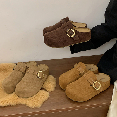 复古风一脚蹬半拖外穿中国厚底PU