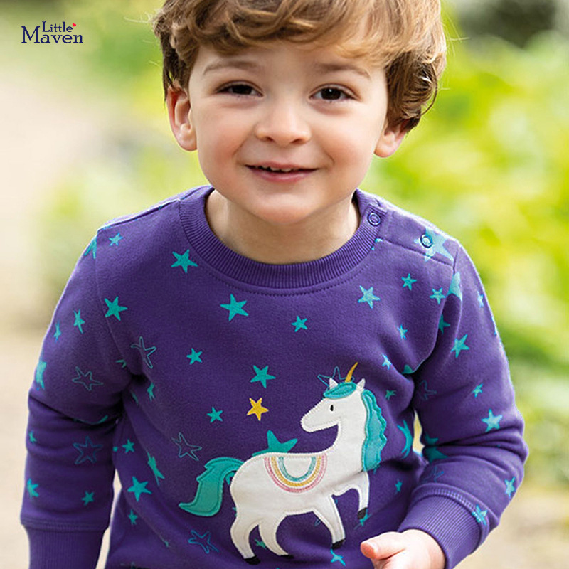 男童卫衣秋季新款欧美童装中小童可爱卡通独角兽星星图案套头衫