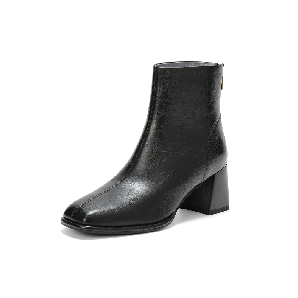 专柜正品森达弹力靴女2025冬季新款气质方头粗高跟短靴ZTI16DZ5