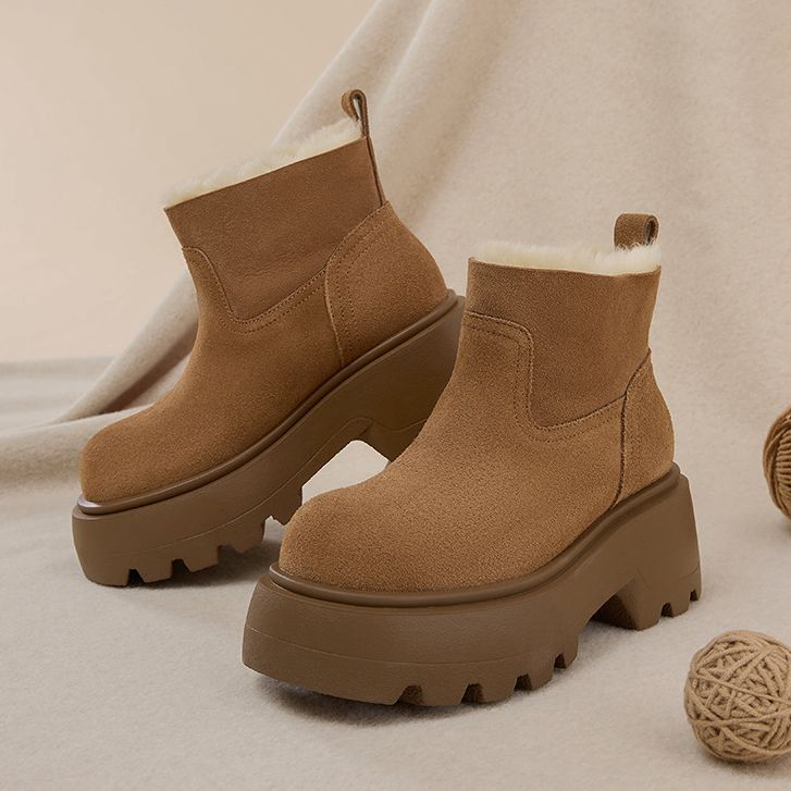 专柜正品百思图2024冬厚底加绒保暖雪地靴勃肯鞋女大棉鞋E5110DD4