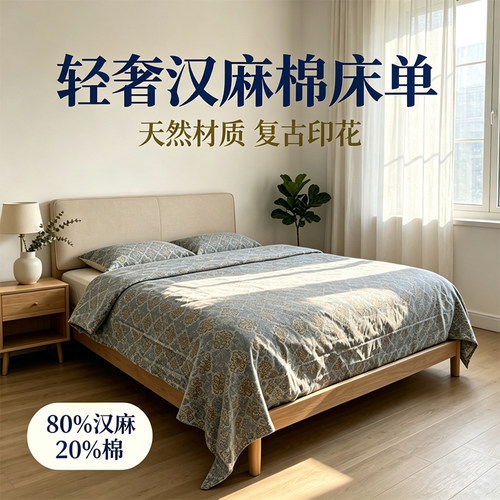 轻奢汉麻棉印花床单240*250cm花型自选 B206