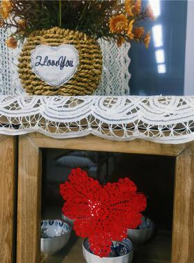 E202 红色细线丝光棉心形杯垫10×12cm 4片