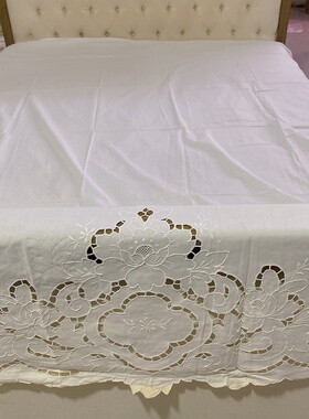 纯手绣双人床单2.3*2.6米白色棉质手工外贸出口原单老货 氧化B112